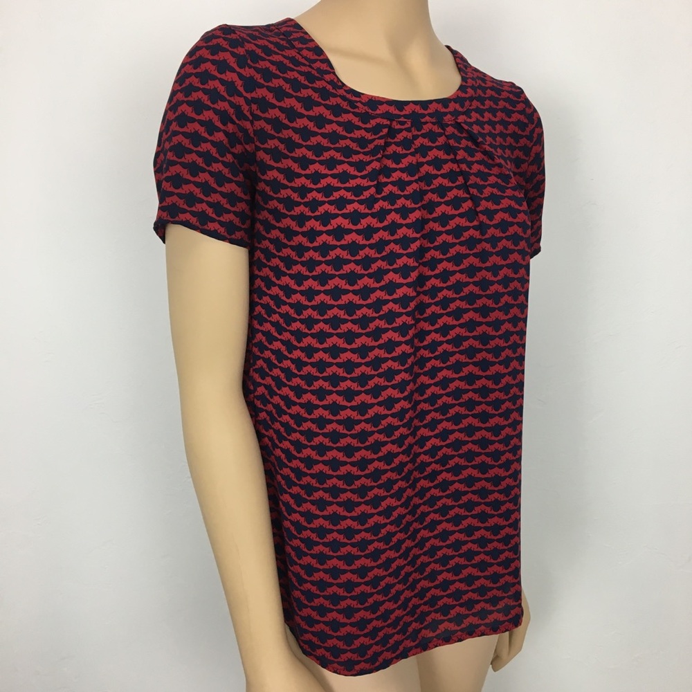 Pleione Red Blouse with blue flys or Bees Size XS